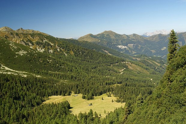 Seckausk Taury a pastvina Schnebenalm (1650 m) ze sedla Schbentrl
