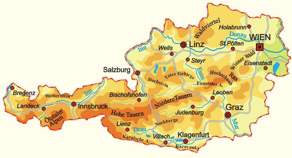 mapa rakouska Rakouské Alpy, mapa členění Alp | Treking.cz mapa rakouska