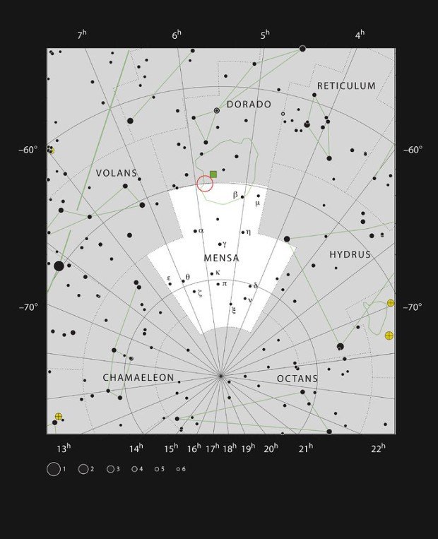 HII oblast LHA 120-N 180B v souhvzd Tabulov hora (Mensa)