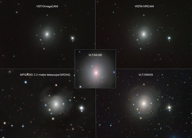 Mozajka snmk galaxie NGC 4993 a kilonovy pozench dalekohledy ESO